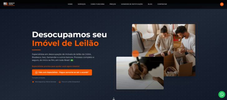 Captura de tela da landing page para comprar serviços de desocupação com design profissional