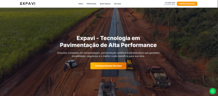 Captura de tela do site da Expavi para comprar com design atrativo e profissional