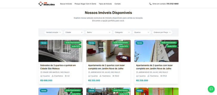 Captura de tela do site da Job Imobiliária com design profissional